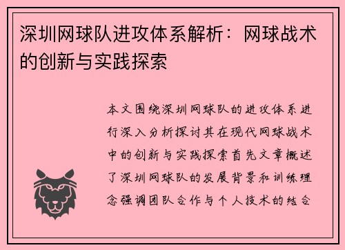 深圳网球队进攻体系解析：网球战术的创新与实践探索